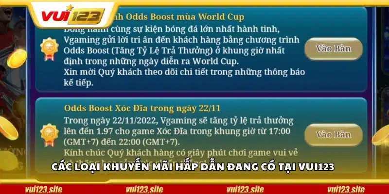 Các loại khuyến mãi hấp dẫn đang có tại Vui123
