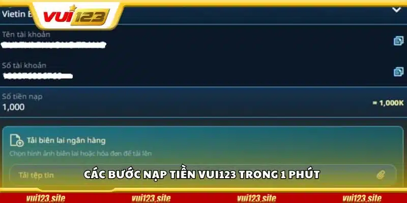 Các bước nạp tiền Vui123 trong 1 phút